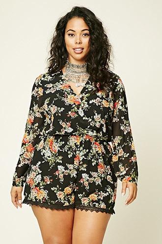 Forever21 Plus Women's  Plus Size Floral Print Romper