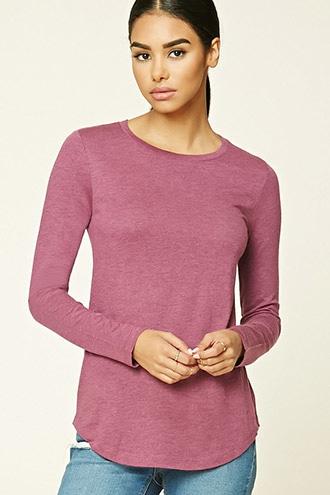 Forever21 Women's  Wine Longline Crew Neck Top