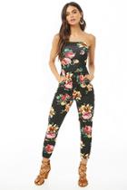 Forever21 Floral Ruched Strapless Jumpsuit