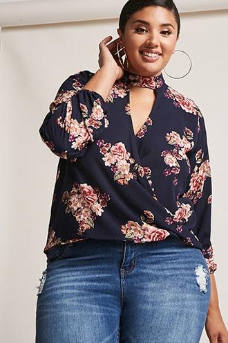 Forever21 Plus Size Floral Cutout Surplice Top