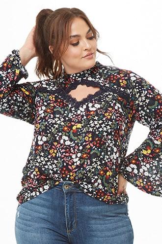 Forever21 Plus Size Cutout Floral Print Top