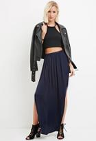 Forever21 Women's  Side-slit Satin Maxi Skirt (navy)