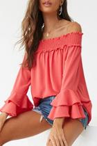 Forever21 Smocked-trim Off-the-shoulder Top