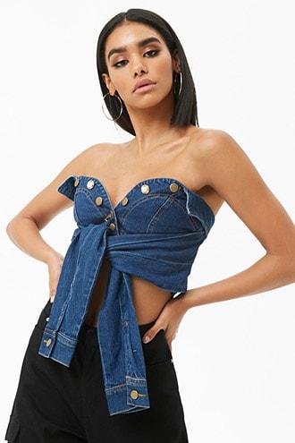 Forever21 Cropped Denim Wrap Top