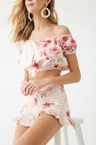 Forever21 Floral & Embroidered Ruffle-hem Shorts