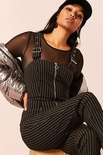 Forever21 Pull-ring Pinstripe Overalls