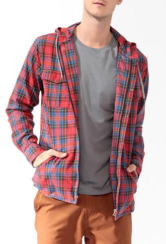 21 Men Hooded Plaid Shirt