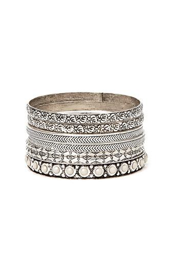 Forever21 B.silver & Grey Etched Bangle Set