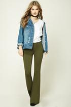 Forever21 Women's  Olive Stretch-knit Flared Pants