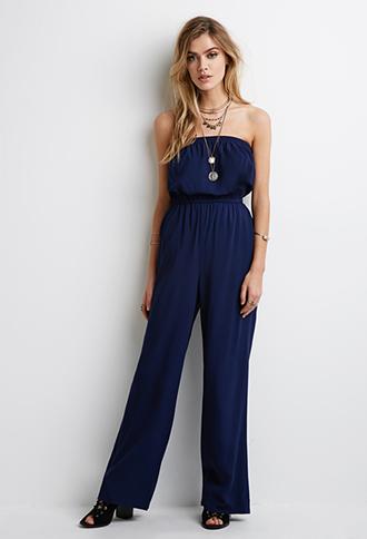 Forever 21 Strapless Jumpsuit Navy Small