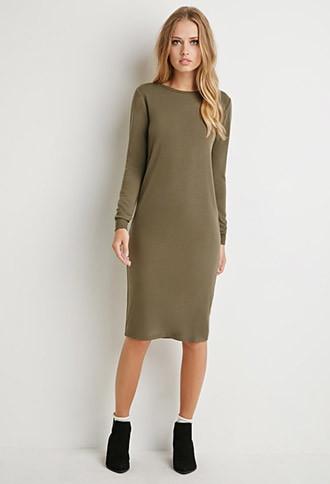 Forever21 Women's  Classic Midi Dress (olive)
