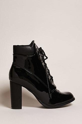 Forever21 Faux Leather Lace-up Ankle Boots