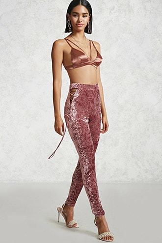 Forever21 Crushed Velvet Lace-up Leggings