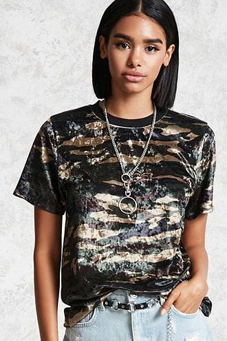 Forever21 Crushed Velvet Camo Tee