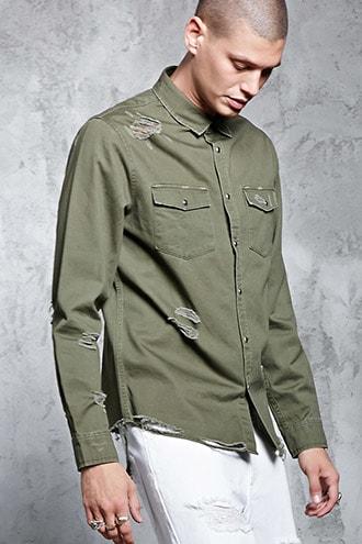 Forever21 Distressed Pocket Shirt