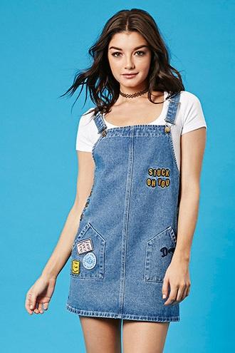Forever21 Women's  Pixar Dory Denim Overall Dress