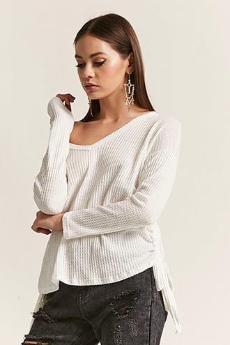 Forever21 Waffle-knit Lace-up Top