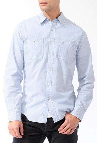 21 Men Elbow Patch Striped Shirt