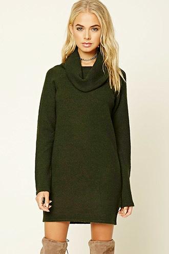 Forever21 Women's  Hunter Green Cowl Neck Sweater Dress