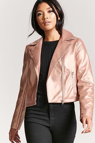 Forever21 Metallic Zip-front Moto Jacket