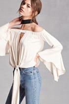 Forever21 Tie-front Bell-sleeve Top