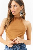 Forever21 Faux Suede Pointed Halter Crop Top