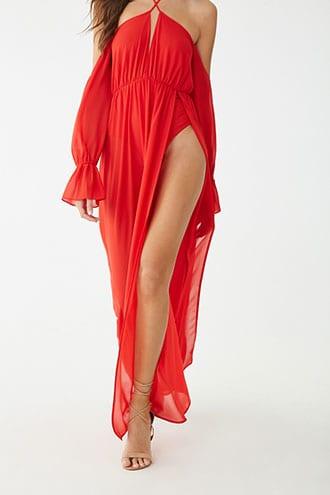 Forever21 Sheer Chiffon Open-shoulder Maxi Dress