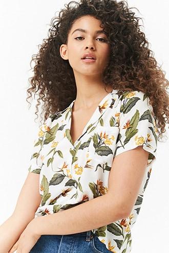 Forever21 Leaf & Floral Print Shirt