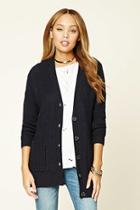 Forever21 Women's  Navy Button-front Ribbed Cardigan