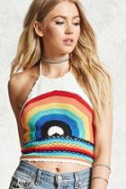 Forever21 Rainbow Sweater-knit Crop Top