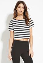 Love21 Women's  Ivory & Black Contemporary Boxy Sheeny Stripe Top