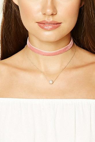Forever21 Pink & Gold Velvet Ball Charm Choker Set