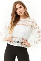 Forever21 Balloon-sleeve Grid Organza Top