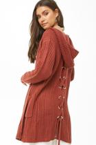 Forever21 Hooded Lace-up Longline Cardigan