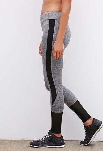 Forever 21 Colorblocked Mesh-hem Athletic Leggings Charcoal/black X-small