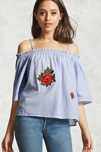 Forever21 Open-shoulder Embroidered Top