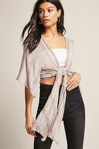 Forever21 Tie-front Open-knit Top