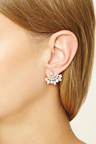 Forever21 Silver Geo Rhinestone Ear Jackets