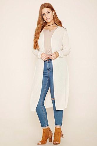 Forever21 Plus Women's  Oatmeal Plus Size Crochet-back Cardigan