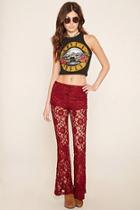 Forever21 Women's  Berry Floral Lace Flared Pants