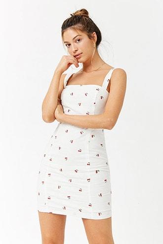 Forever21 Linen-blend Cherry-embroidered Dress