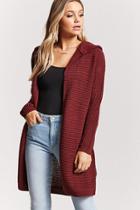 Forever21 Ribbed Knit Hooded Longline Cardigan