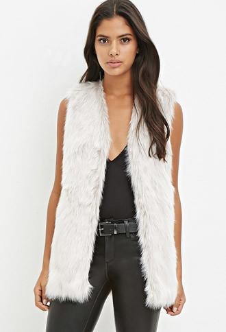 Forever21 Women's  Faux Fur Vest (grey)