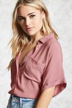 Forever21 Crepe Cuffed Short-sleeve Shirt