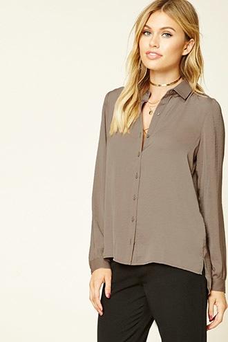 Forever21 Women's  Taupe Contemporary Satin Shirt