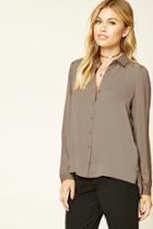 Forever21 Women's  Taupe Contemporary Satin Shirt