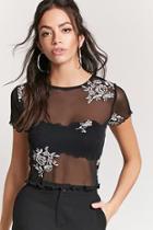 Forever21 Sheer Floral Embroidered Tee