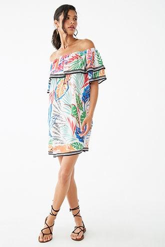 Forever21 Crepe Leaf Print Off-the-shoulder Dress