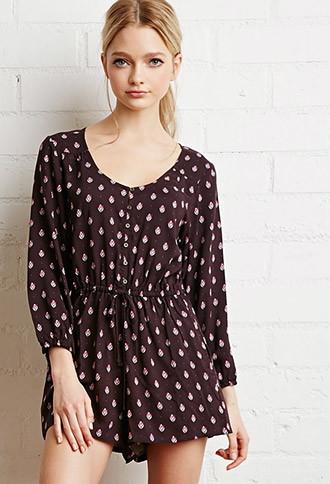 Forever21 Abstract Print Buttoned Romper