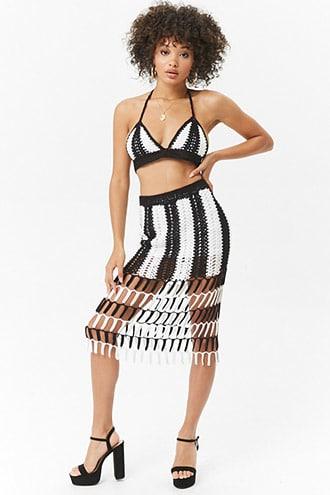 Forever21 Fringe-trim Striped Crochet Skirt